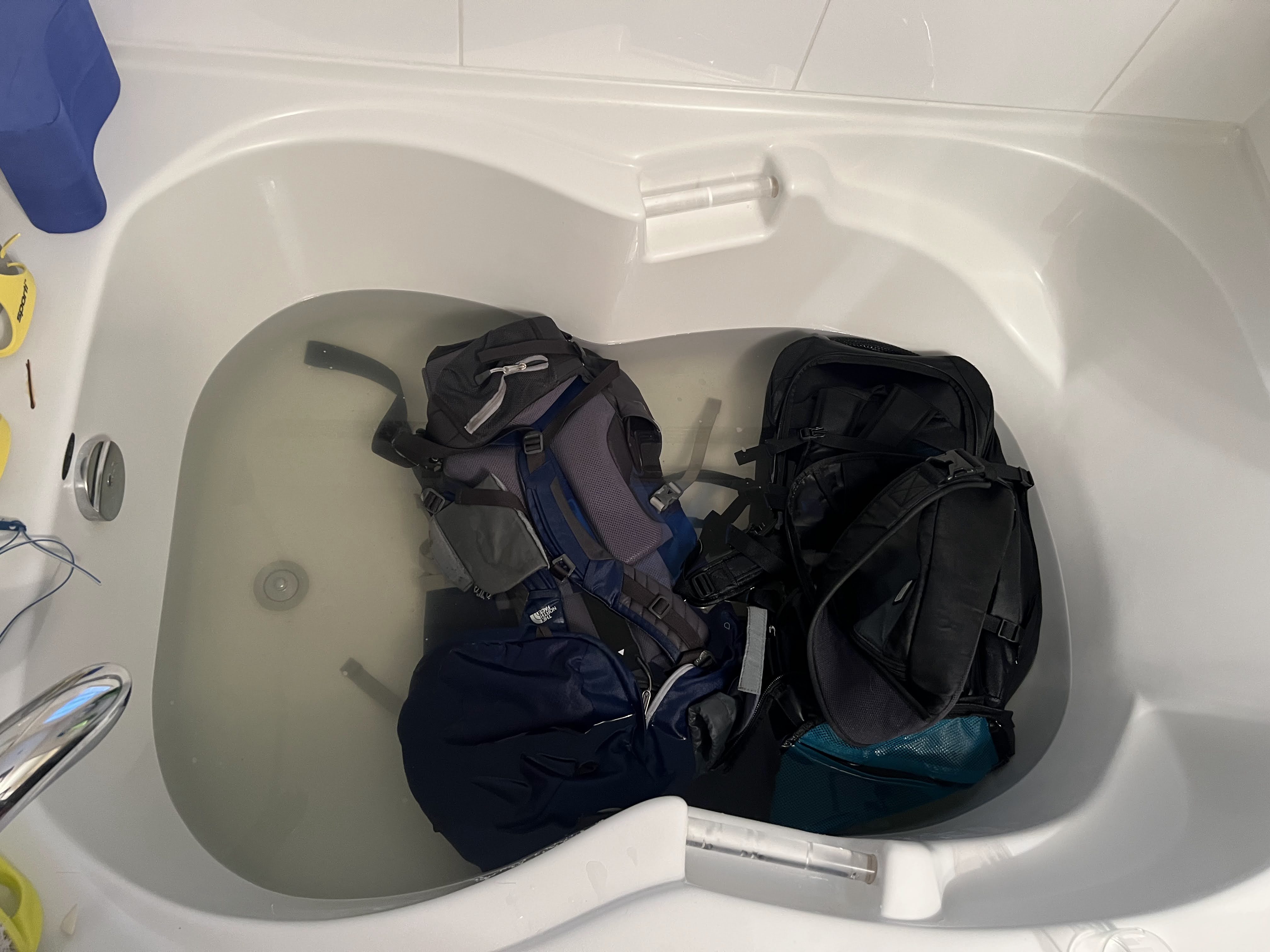The LTT Commuter Bag (among others) taking a bath upon arrival in Canada